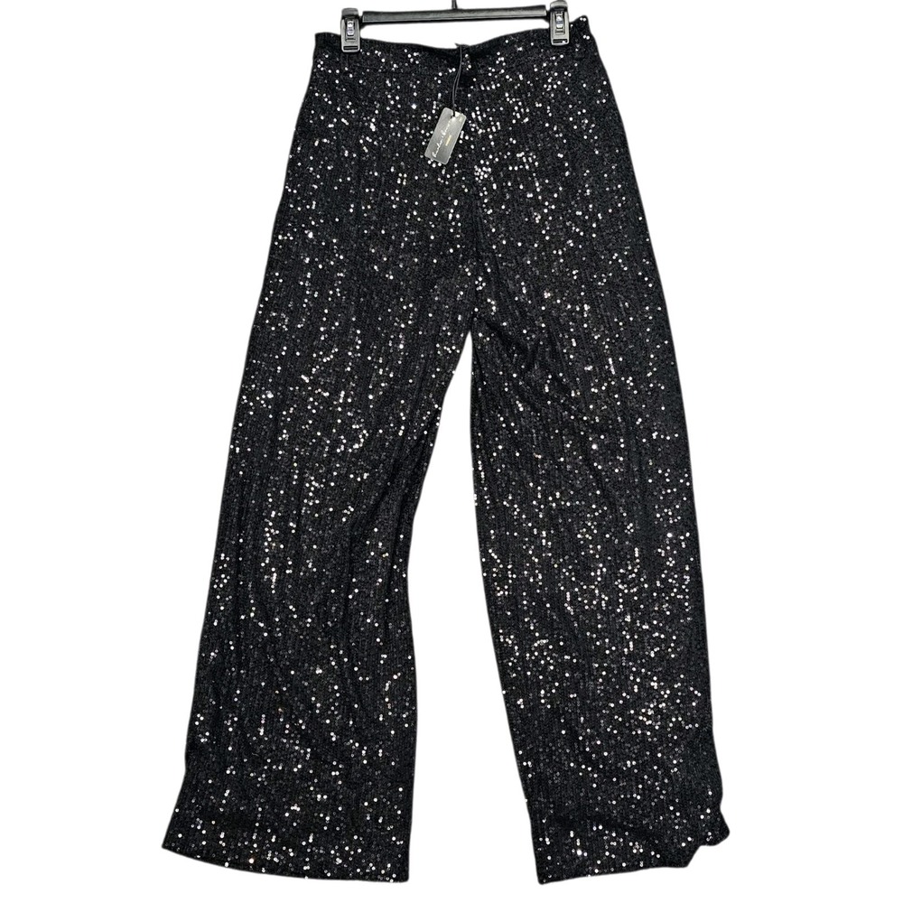 Hunter & Brown Black Sequined Pants Womens Medium Relaxed Leg Belt Loops NWT